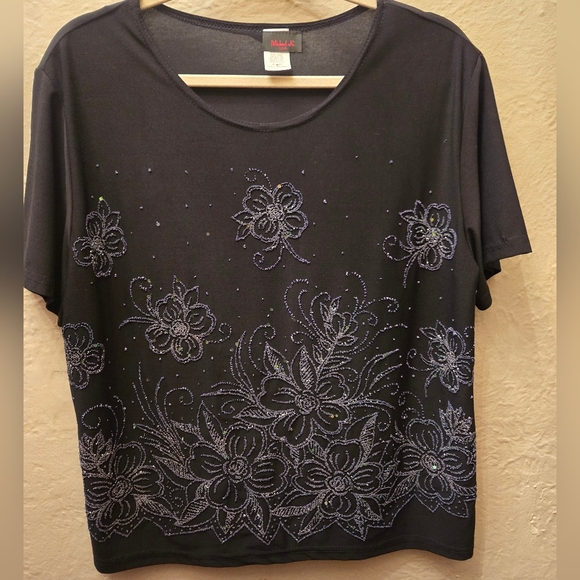 Vintage Y2K Michael K. Beaded Floral Top – Black Sparkle - Picture 2 of 8